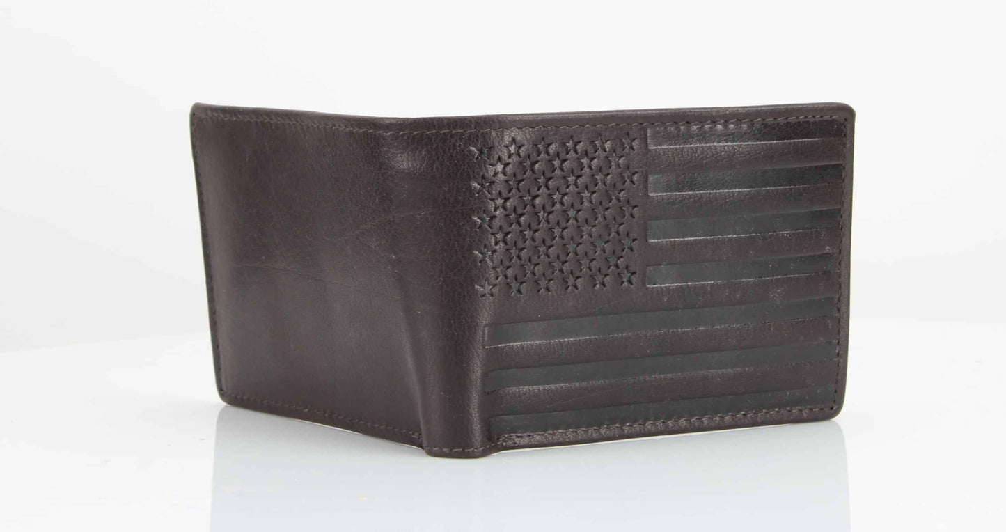 American Flag Embossed Distressed Leather Bi Fold Wallet