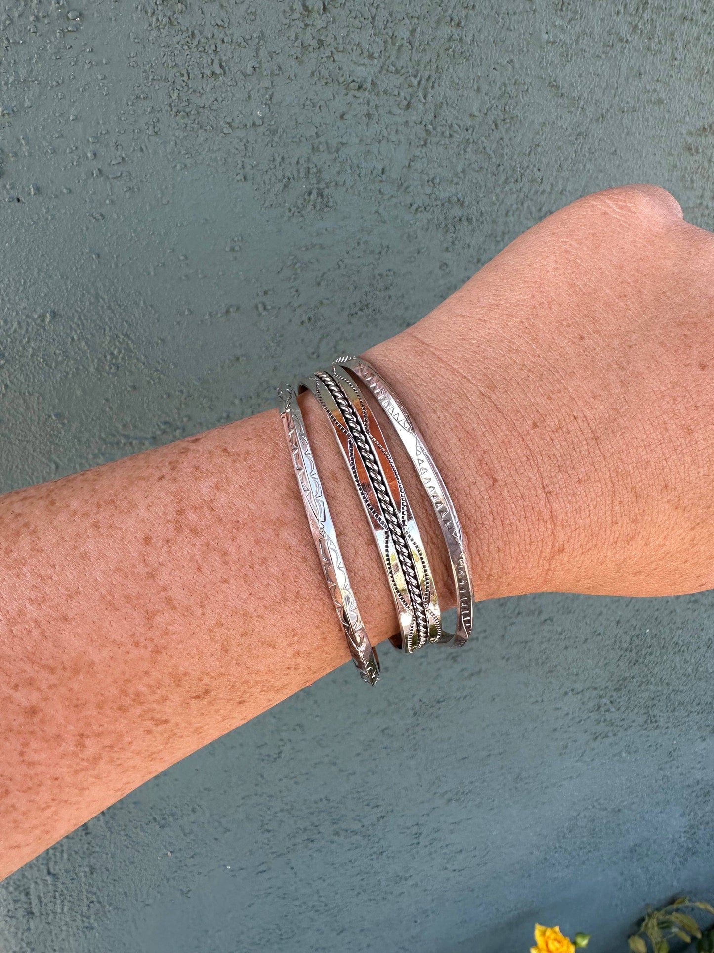 “The Tahe Stacker” Navajo Sterling Silver Star Adjustable Thin Cuff Bracelet Signed L Tahe
