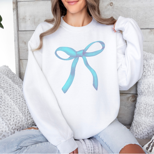 blue pastel bow crewneck