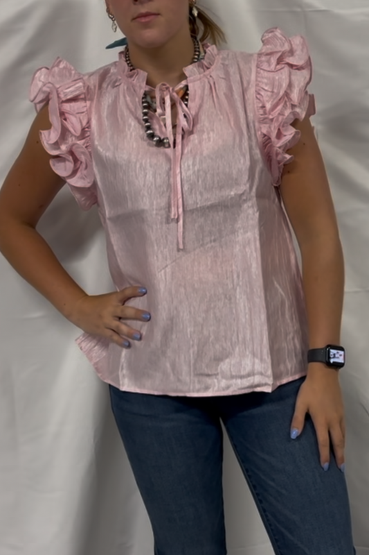Ruffle Accent Crinkle Top