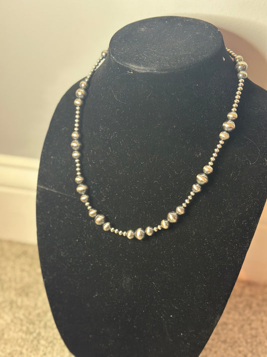 4-10mm graduated navajo sterling silver necklace