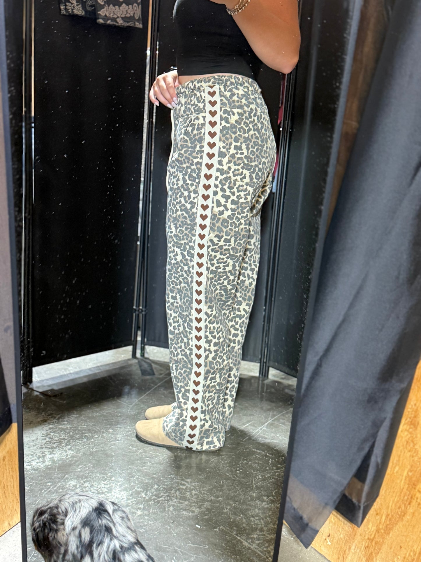 Leopard Printed Striped Wide Legged Pants