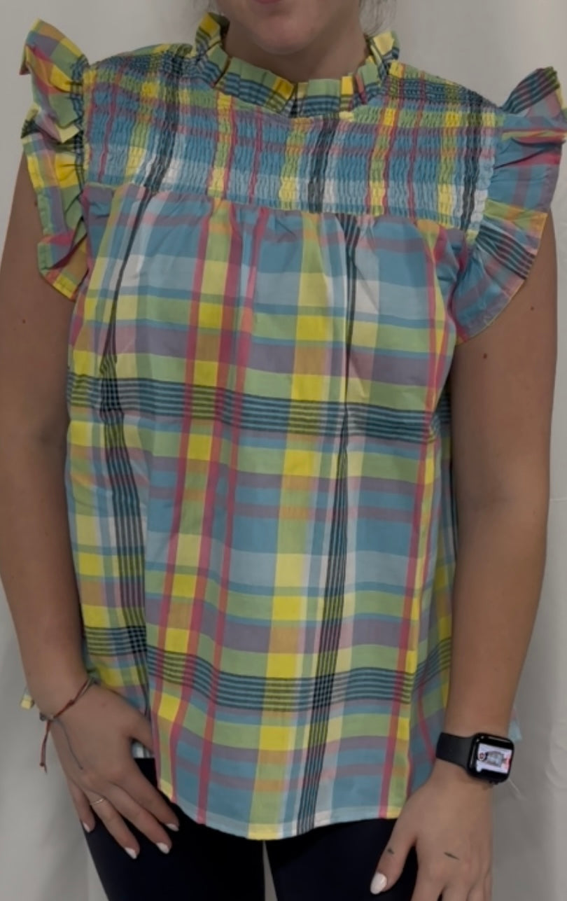 Multi Color Check Plaid Woven Top