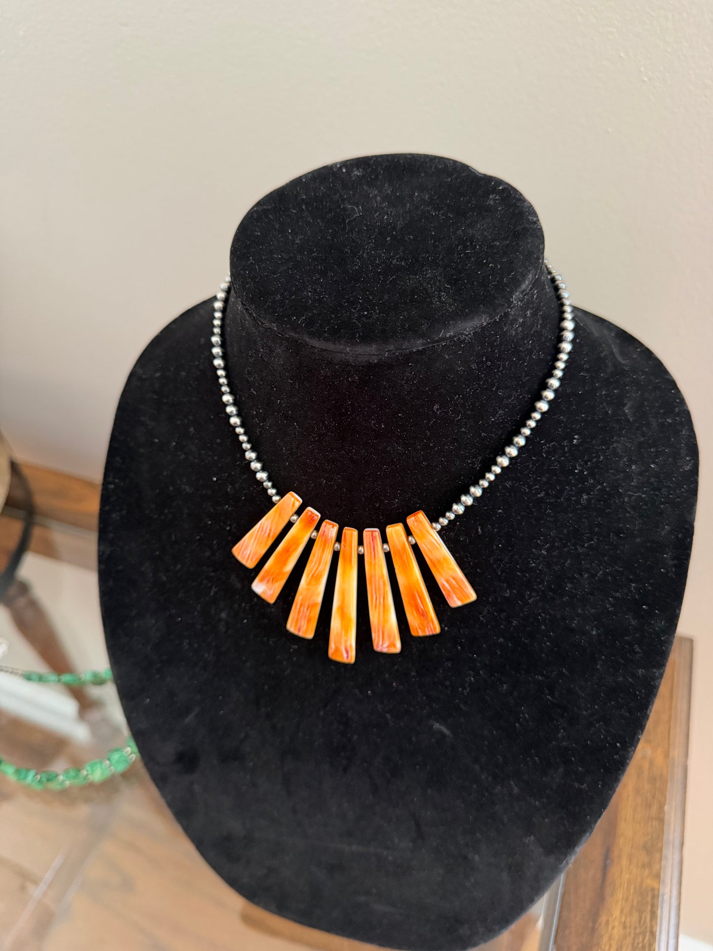 Graduated orange spiny x Sterling pearl necklace
