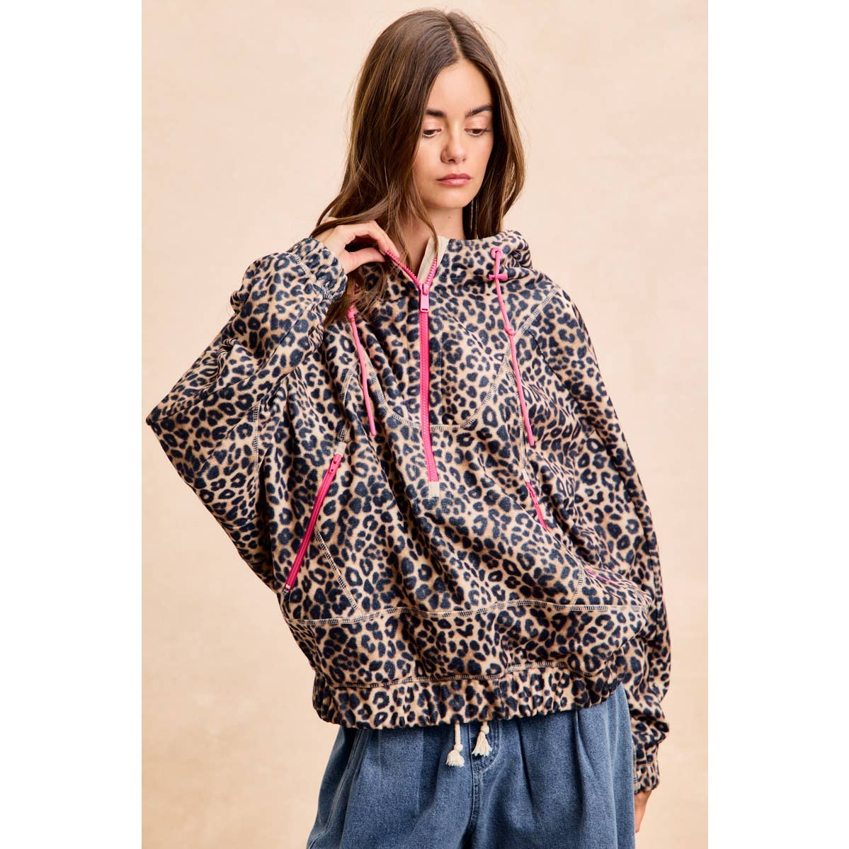 LEOPARD STITCH OVERSIZED BRUSHED TEXTURE JACKET
