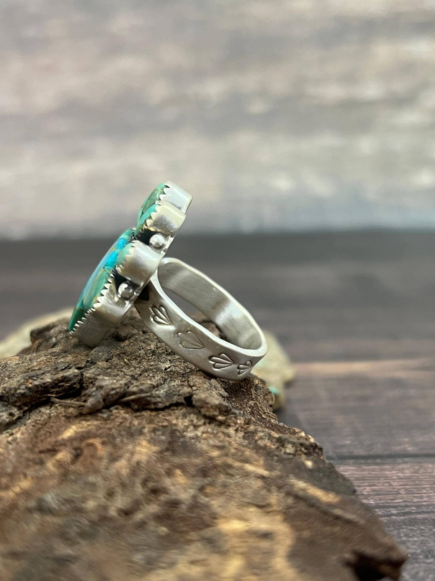 Handmade Sterling Silver Kingman Turquoise Adjustable Ring with Signed Nizhoni