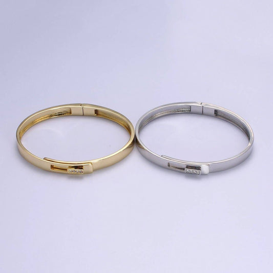 Minimalist Lock CZ Crystal Cubic Zirconia Paved Bangle Bracelet in Silver / Gold | WA-629 WA-630 Clearance Pricing