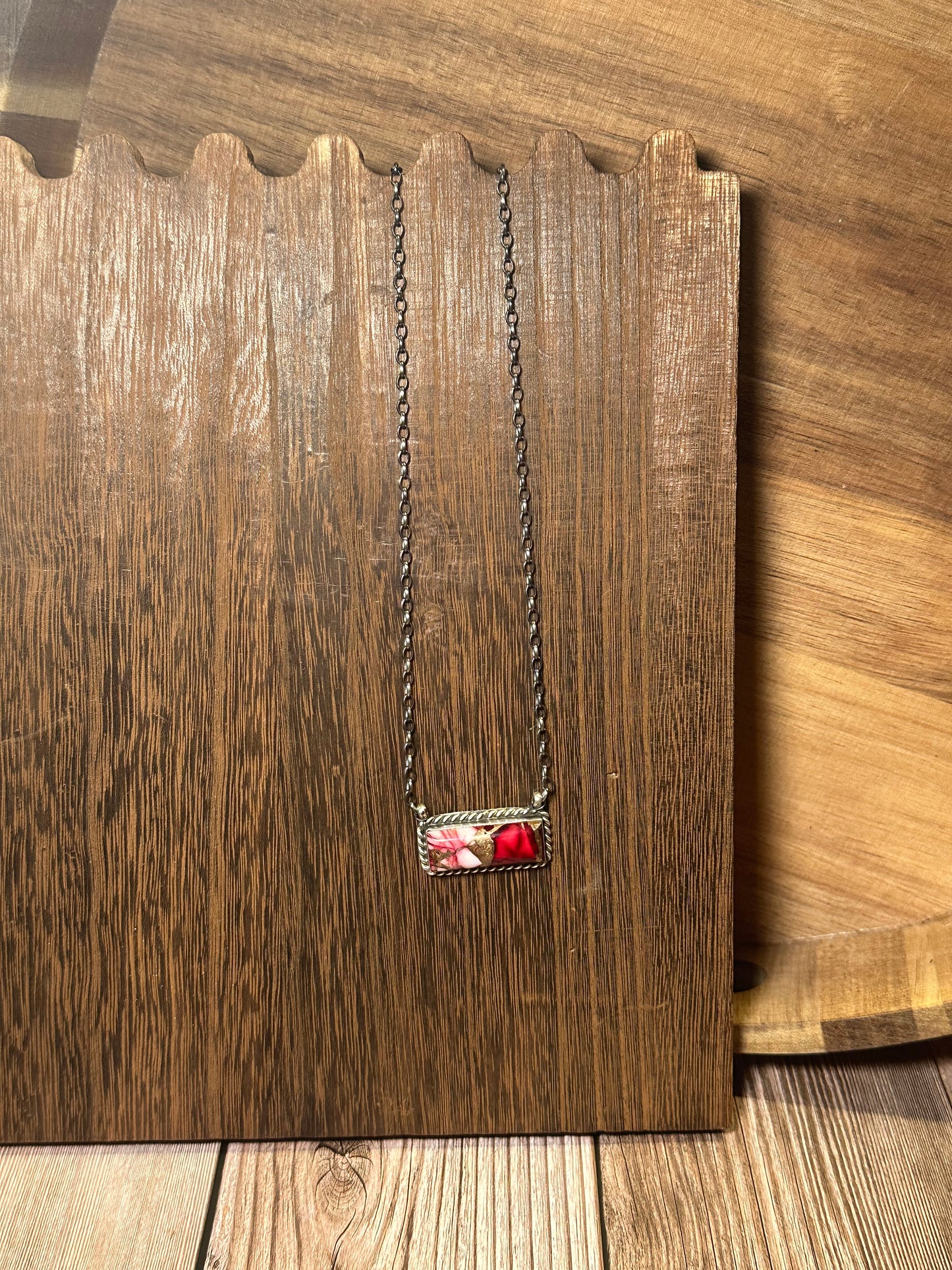 Navajo Rose Dahlia & Sterling Silver Bar Necklace