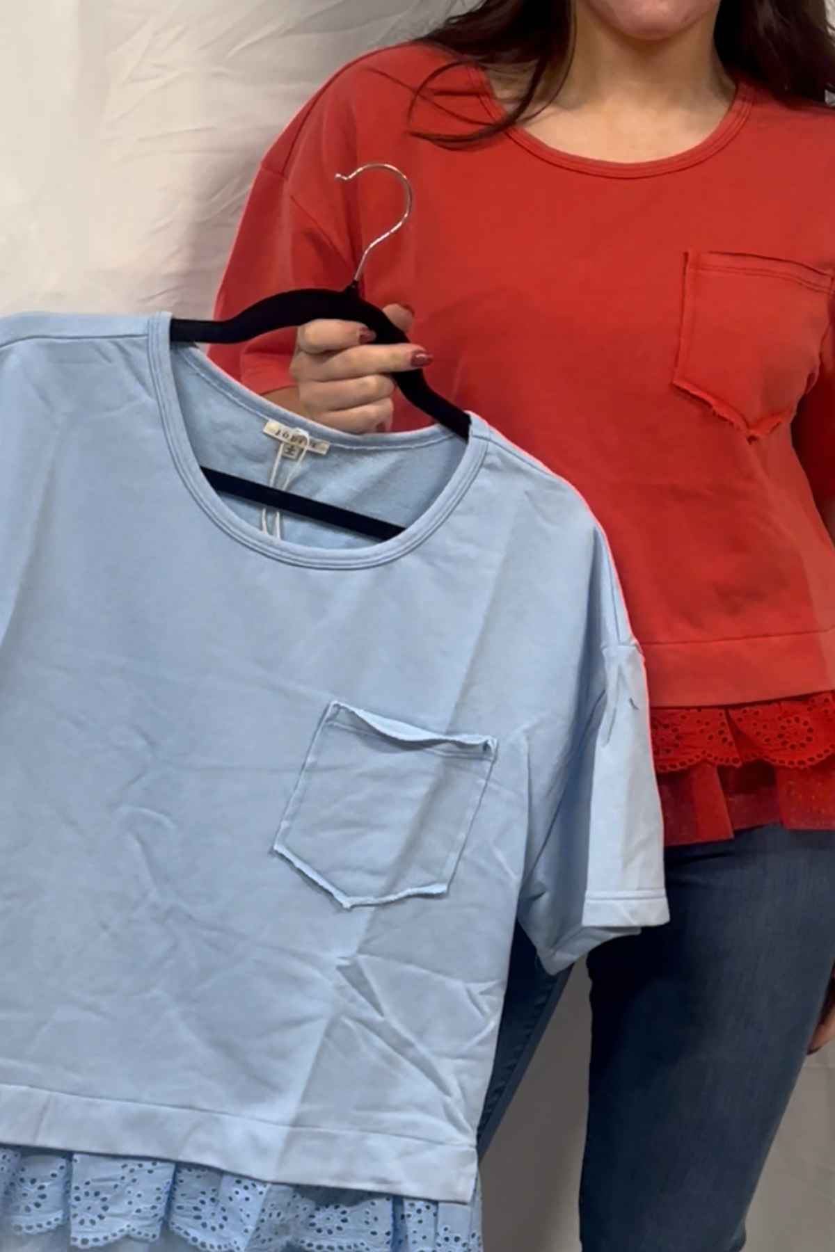 ruffled trim detail pocket tshirt