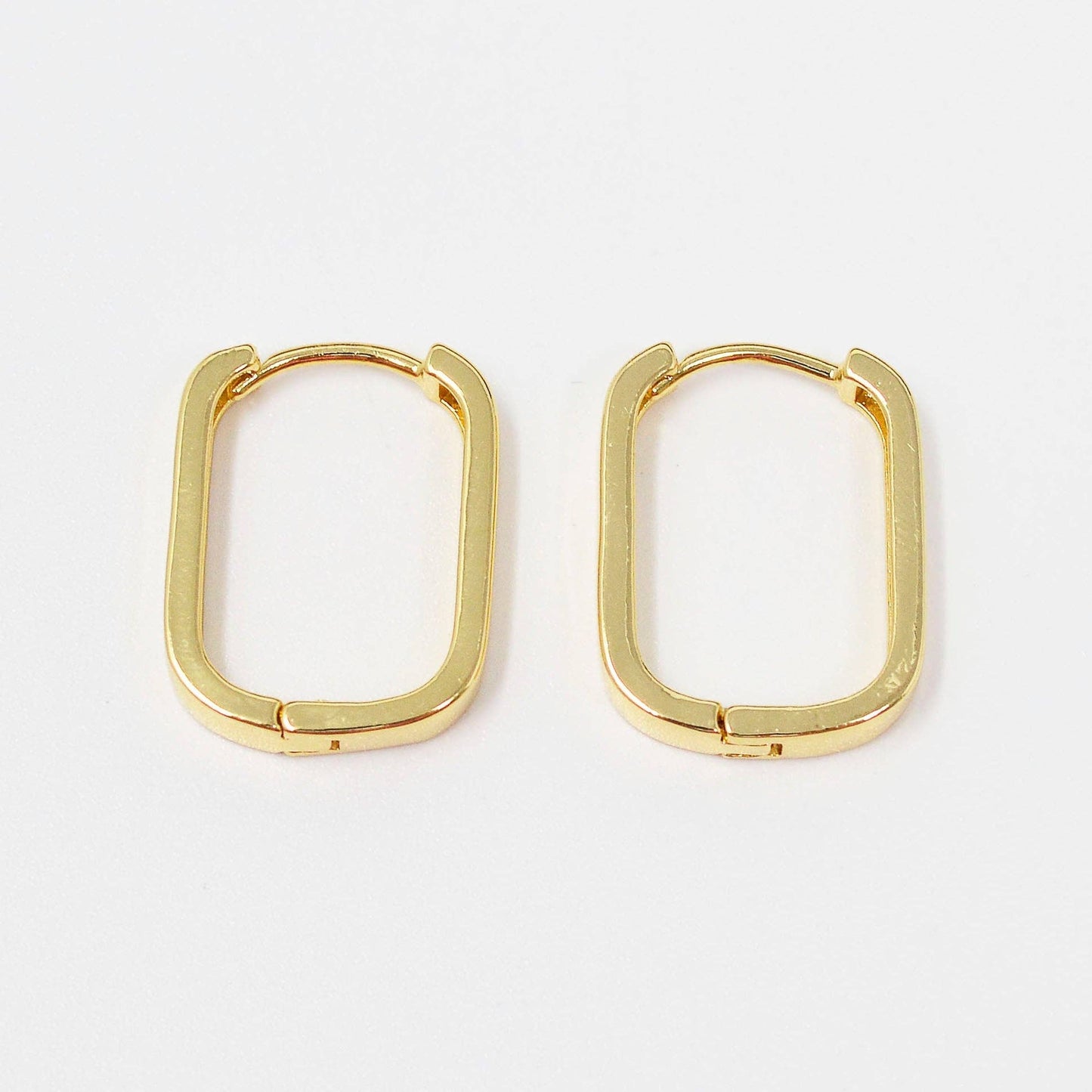 14K Gold Filled Hoop Earrings, Classic Oval Hoops in Gold w/ Click Lock Closure Lightweight Tube Minimalist Earrings U Shaped Hoops