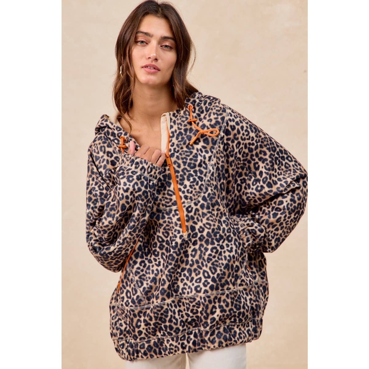 LEOPARD STITCH OVERSIZED BRUSHED TEXTURE JACKET