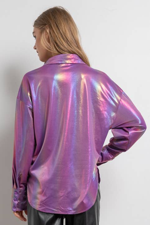 Rainbow Button Up Long Sleeve Blouse Shirt