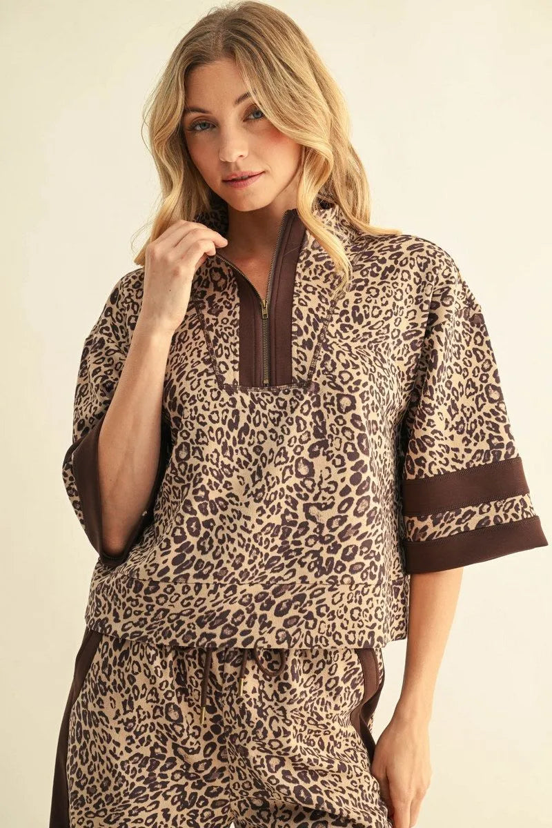 quarter zip leopard top