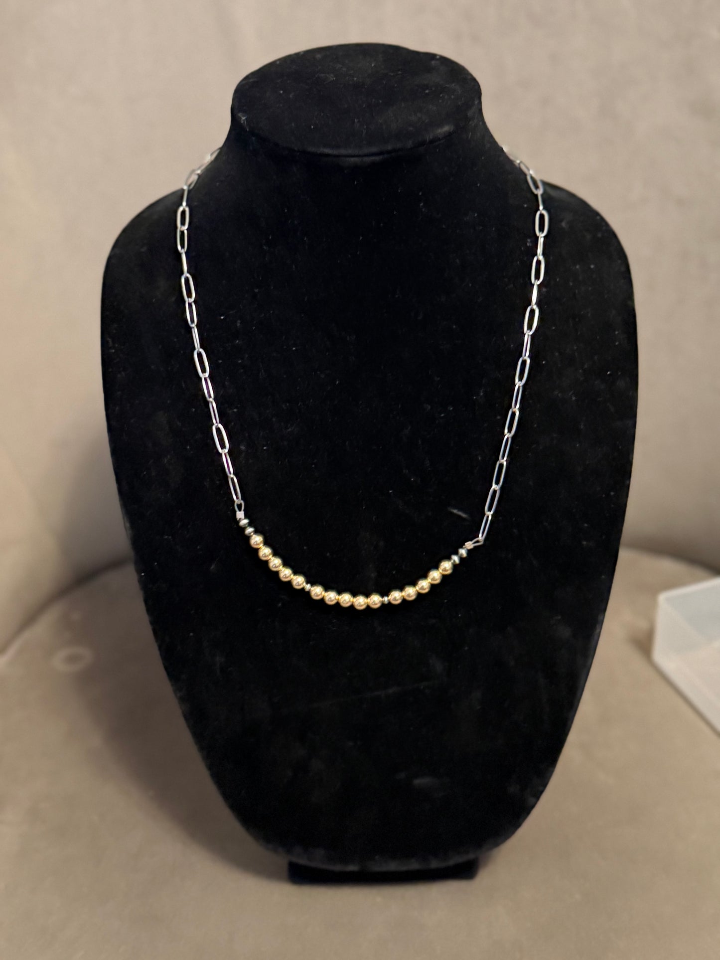 Golden filled x pearl bar necklace