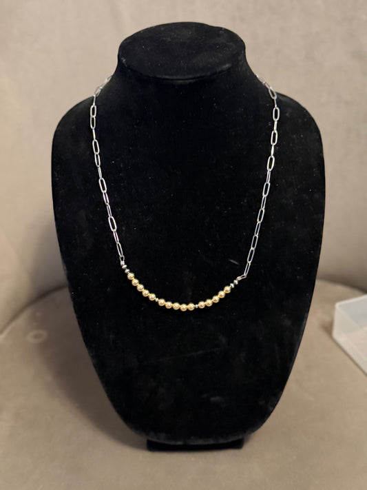 Golden filled x pearl bar necklace