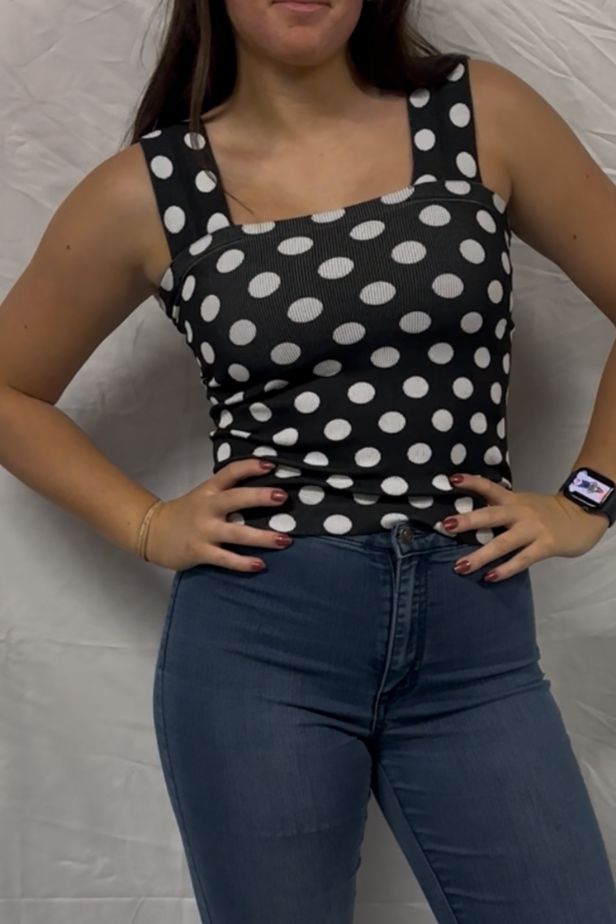 Polka Dot Knit Crop Seamless Casual Top