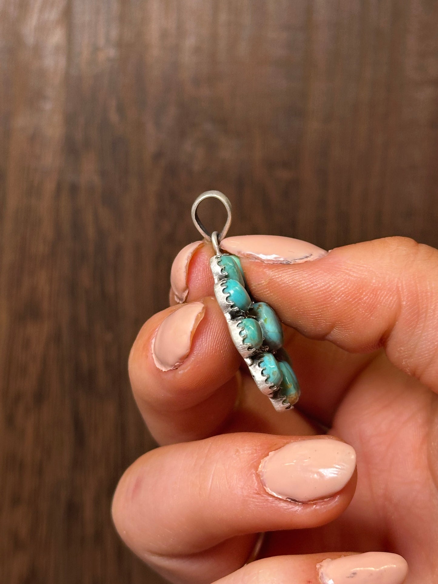 Beautiful Handmade Sterling Silver & Turquoise Flower Pendant