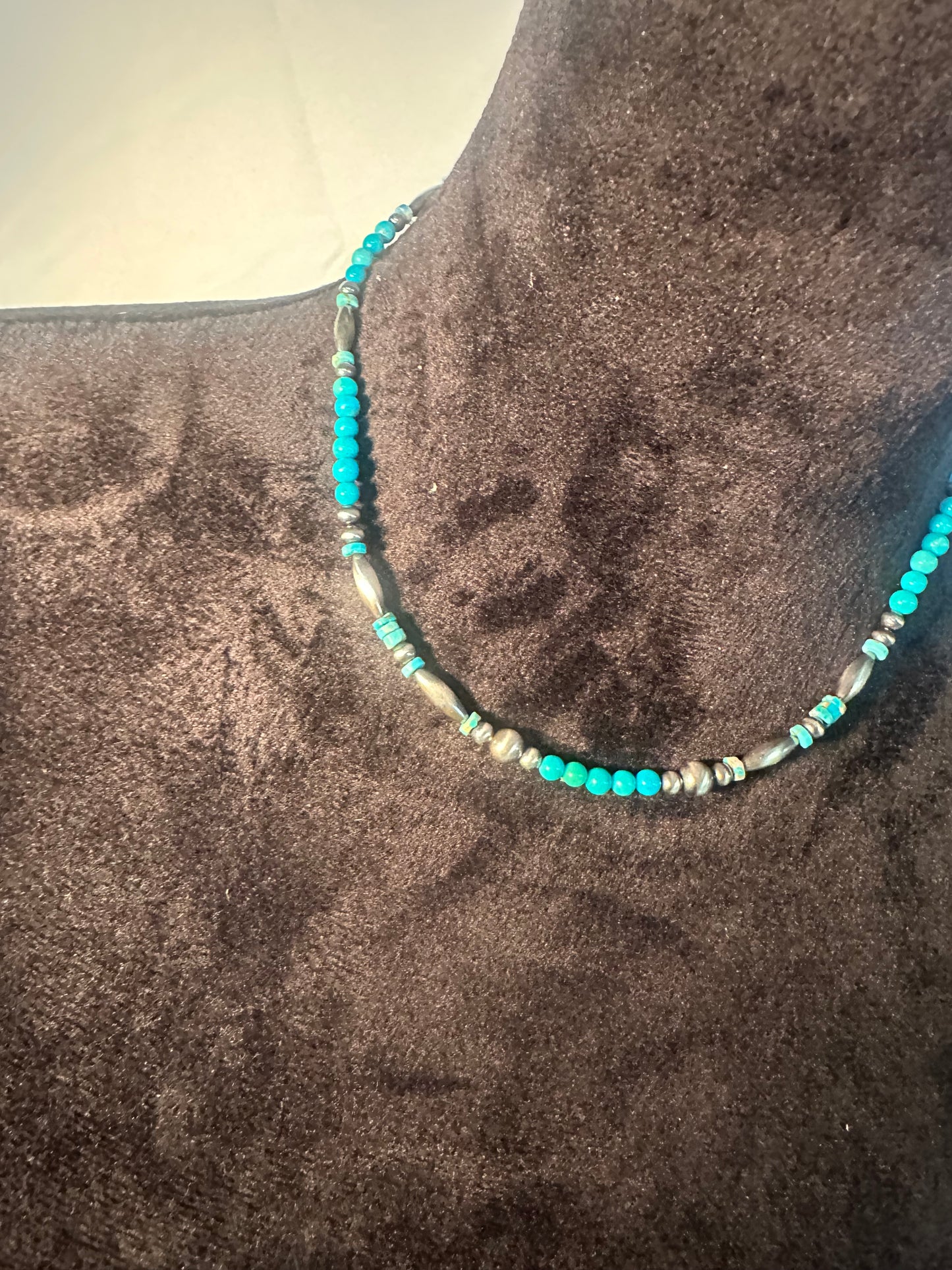 Kingman Turquoise Torpedo Sterling silver pearl Necklace