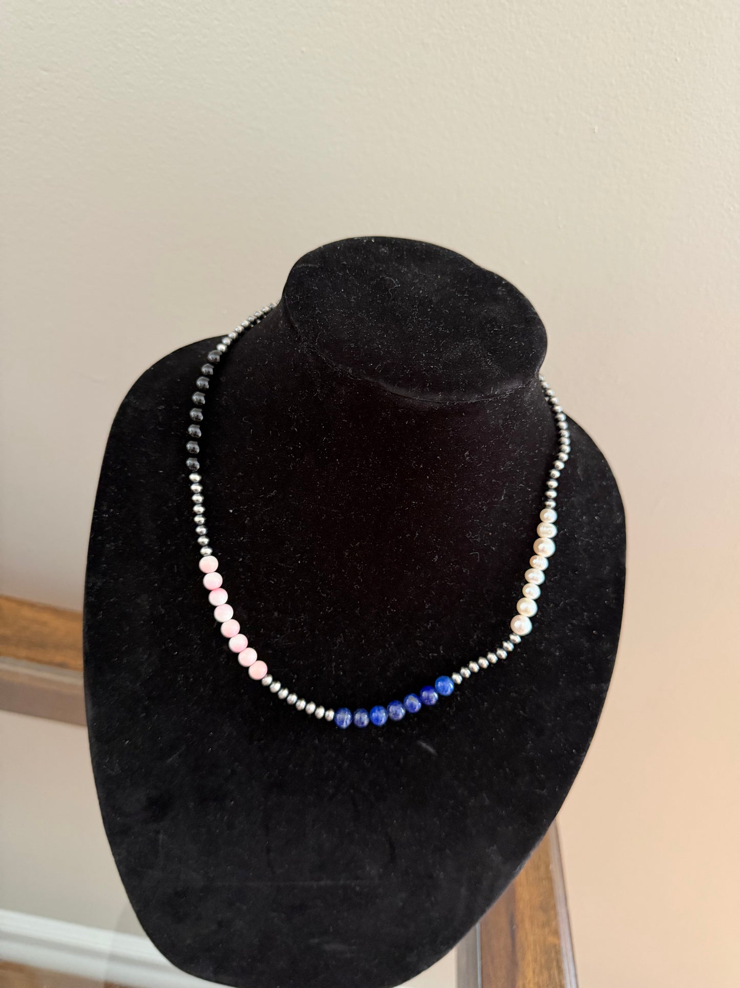 6mm multi color beads x pearl necklace
