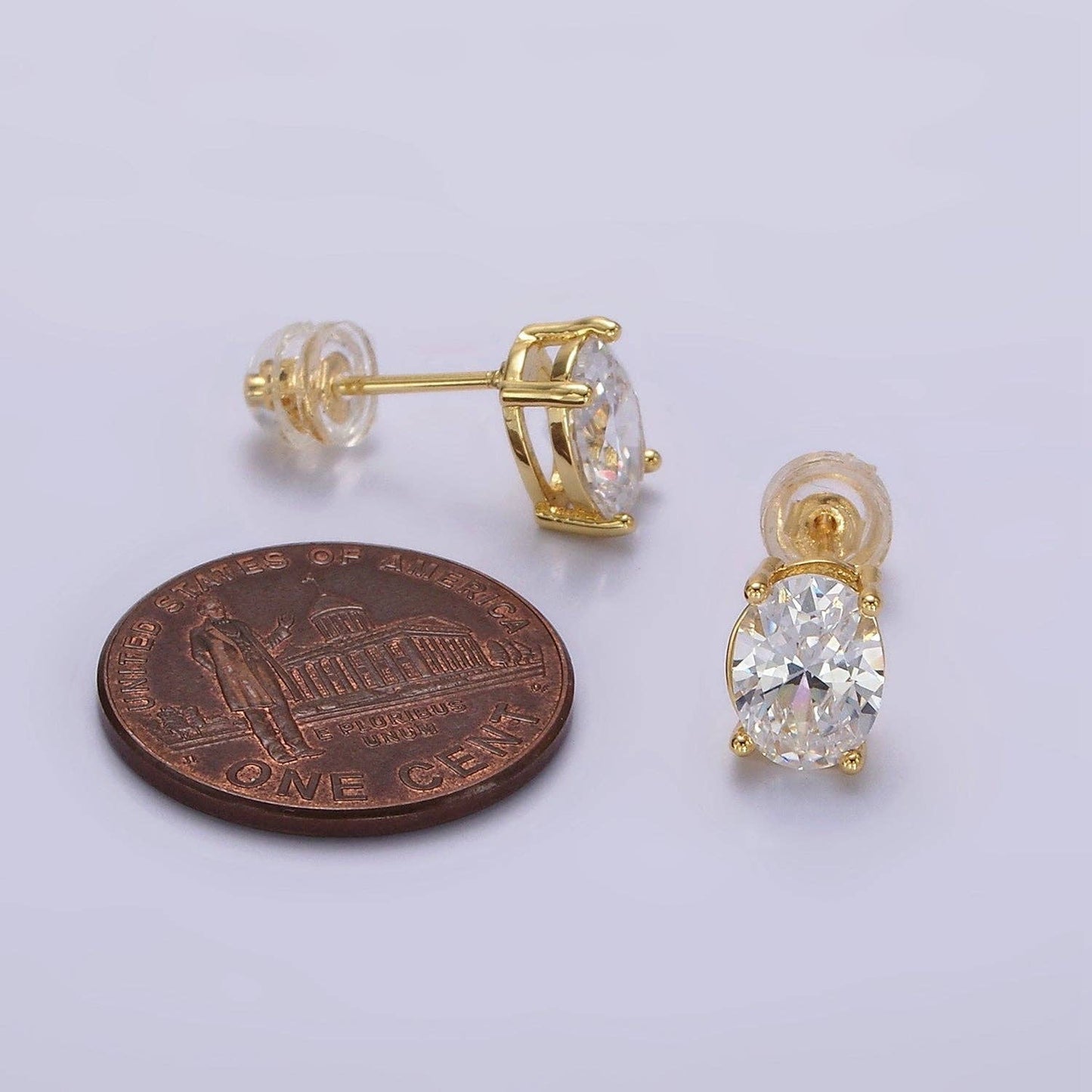 14K Gold Filled 8mm Clear CZ Oval Bezel Stud Earrings | AE899