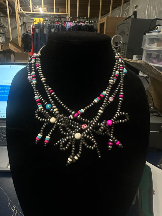 Navajo Style Pearl & Bead Bow Necklace