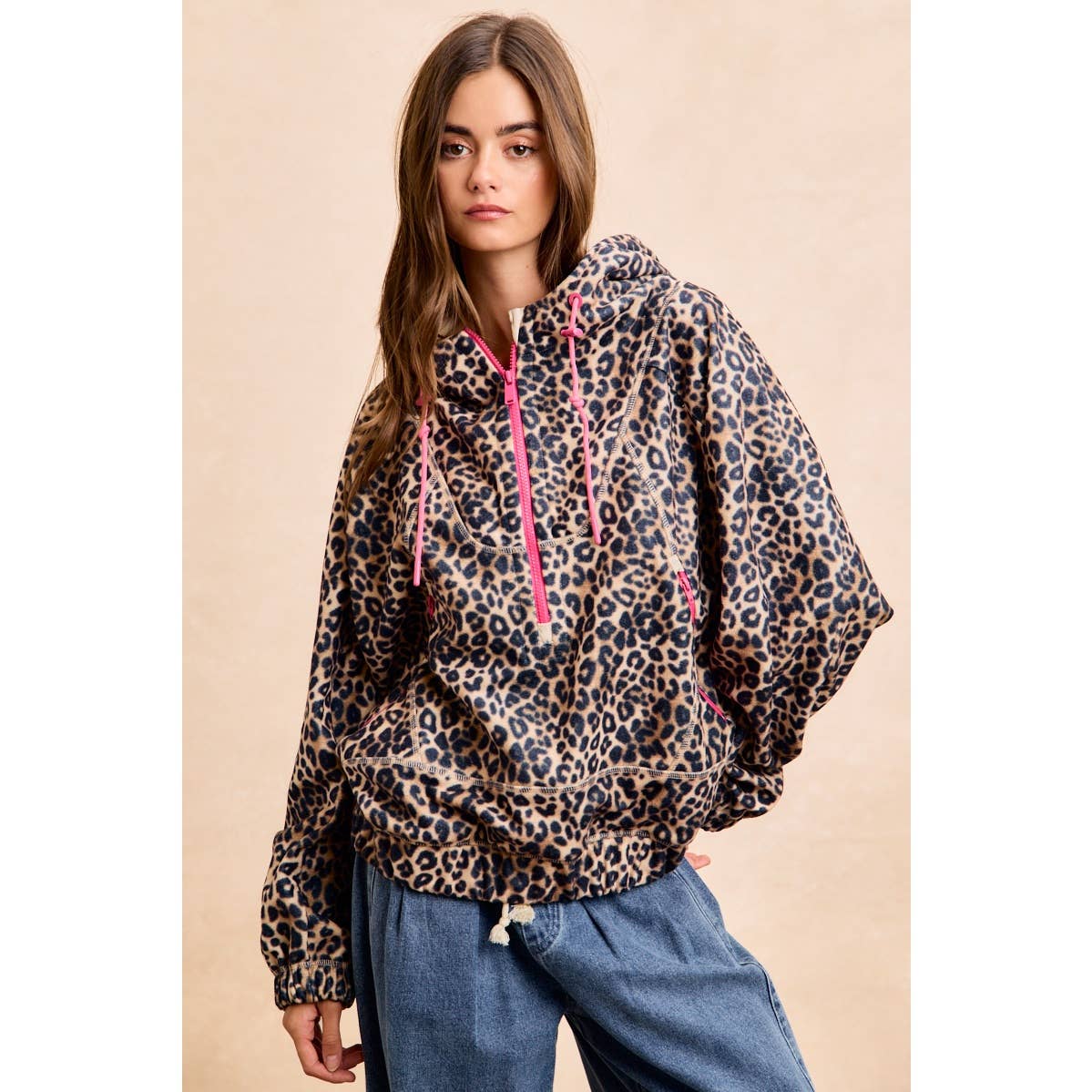 LEOPARD STITCH OVERSIZED BRUSHED TEXTURE JACKET