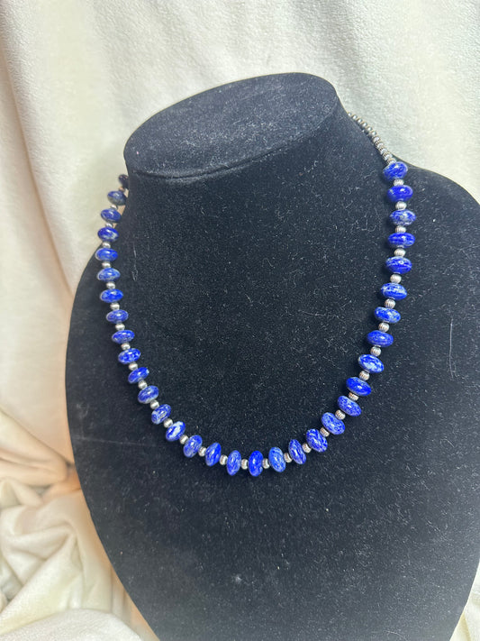 4mm sterling x blue lapis rondelle necklace
