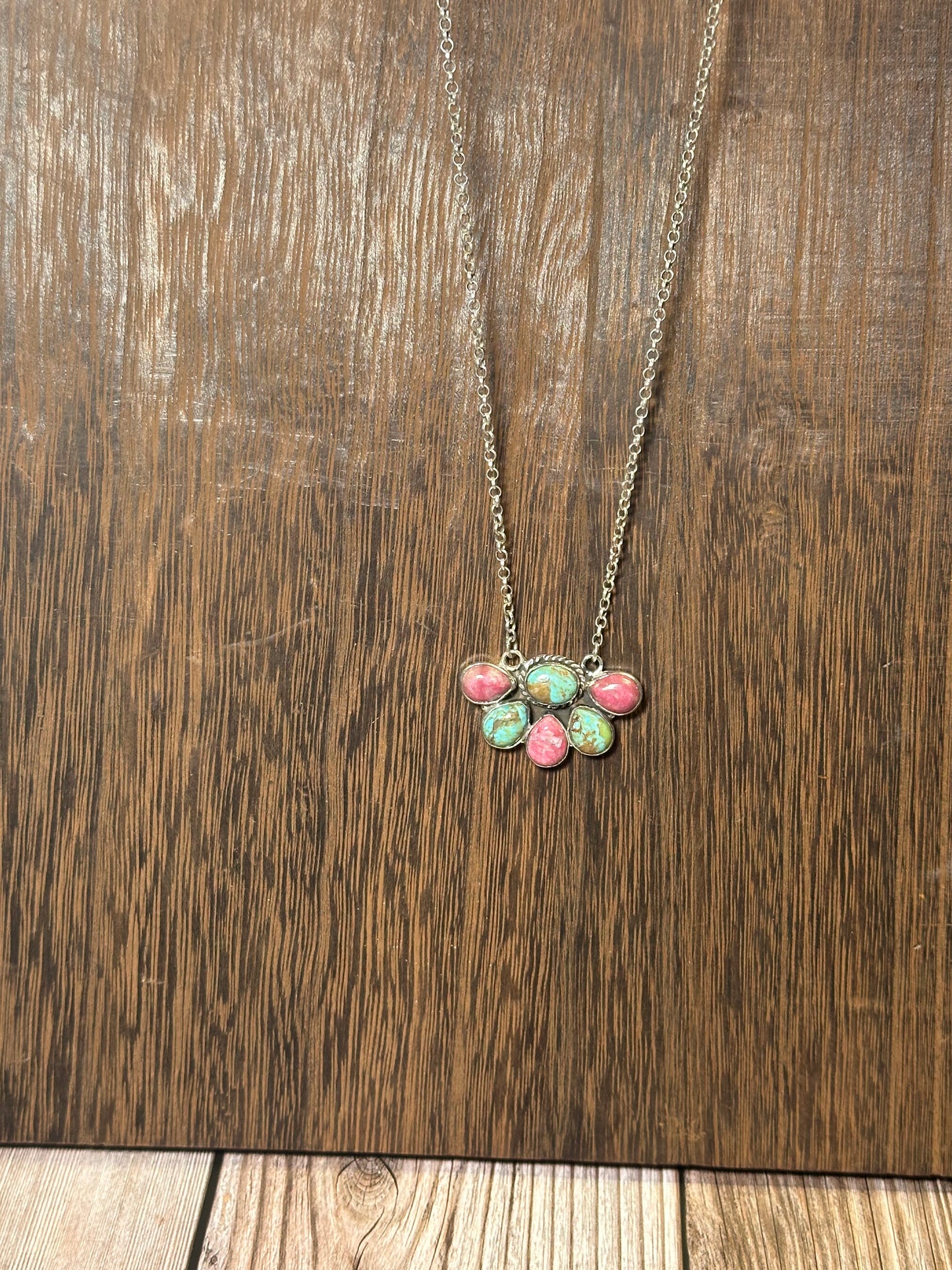 Handmade Sterling Silver, Rhodonite & Turquoise Necklace