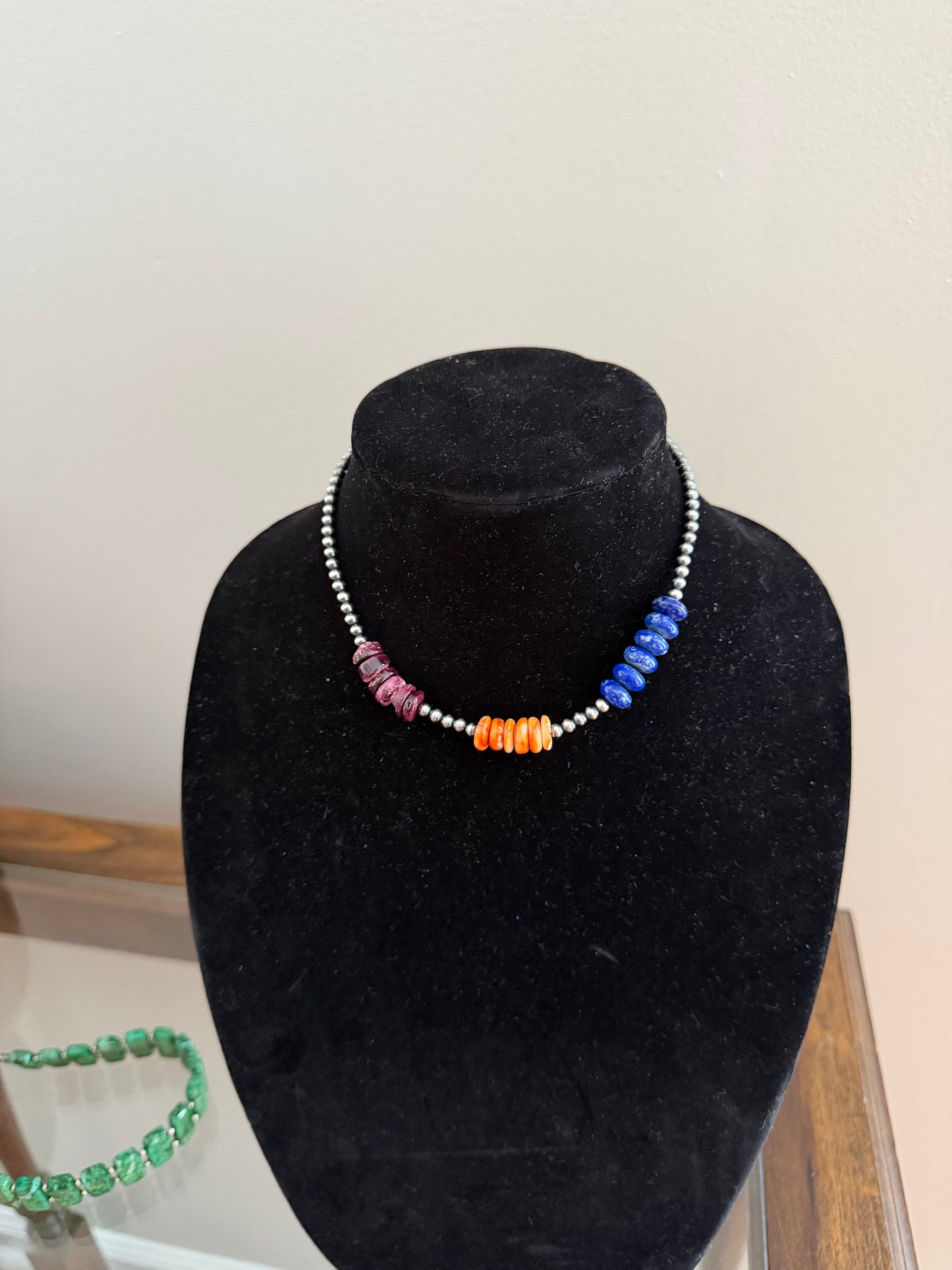 Tricolor stone x sterling pearl necklace