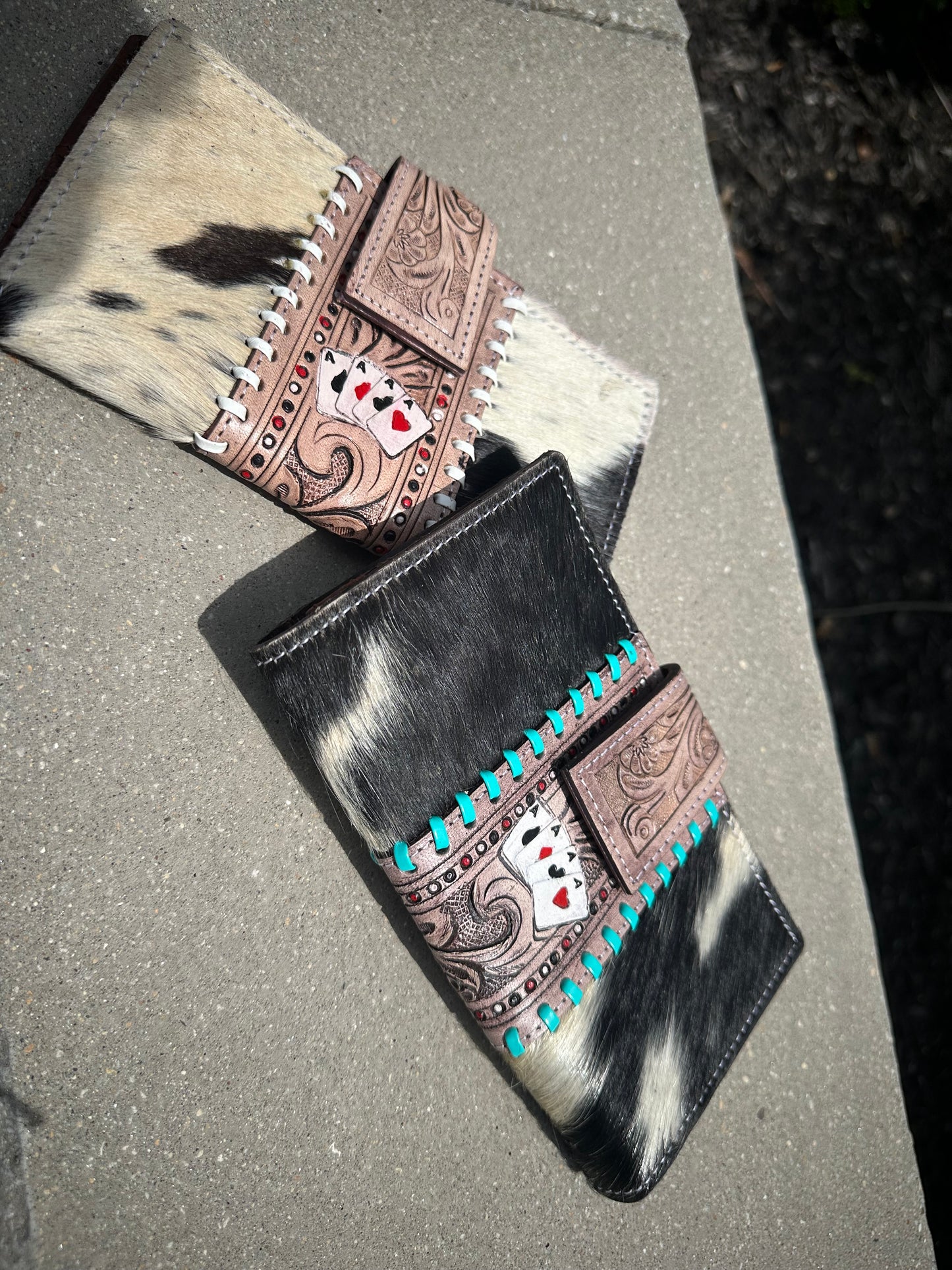 Tooled Genuine Leather // Cowhide Aces Bifold Wallet