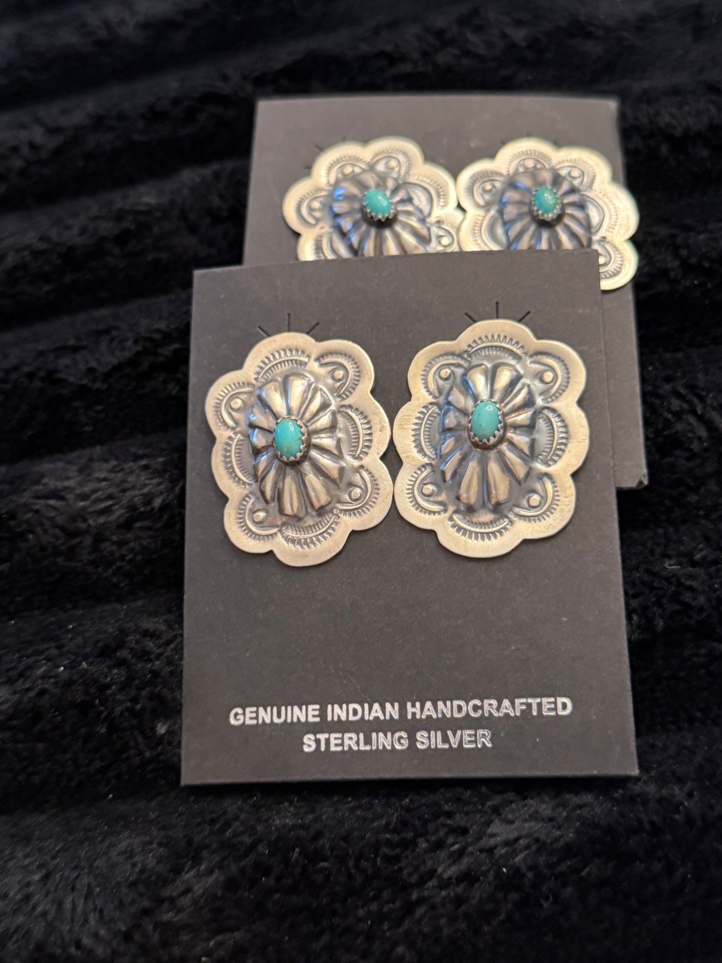 Navajo Handmade Kingman Turquoise Earrings - Lavina Benally