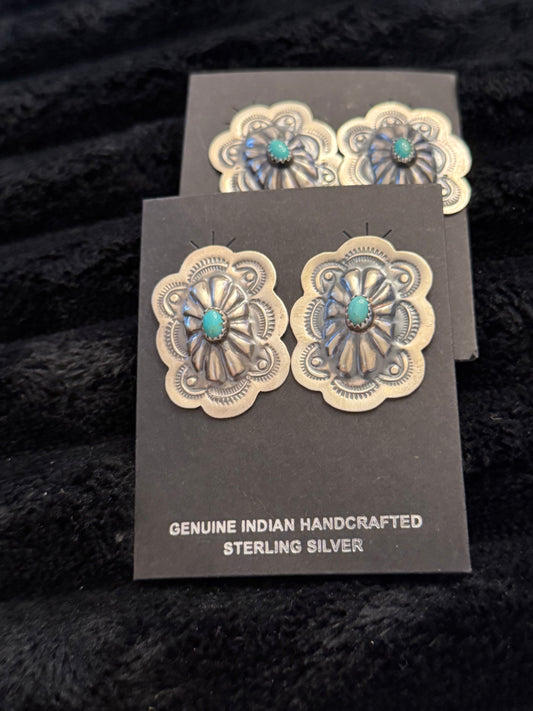 Navajo Handmade Kingman Turquoise Earrings - Lavina Benally