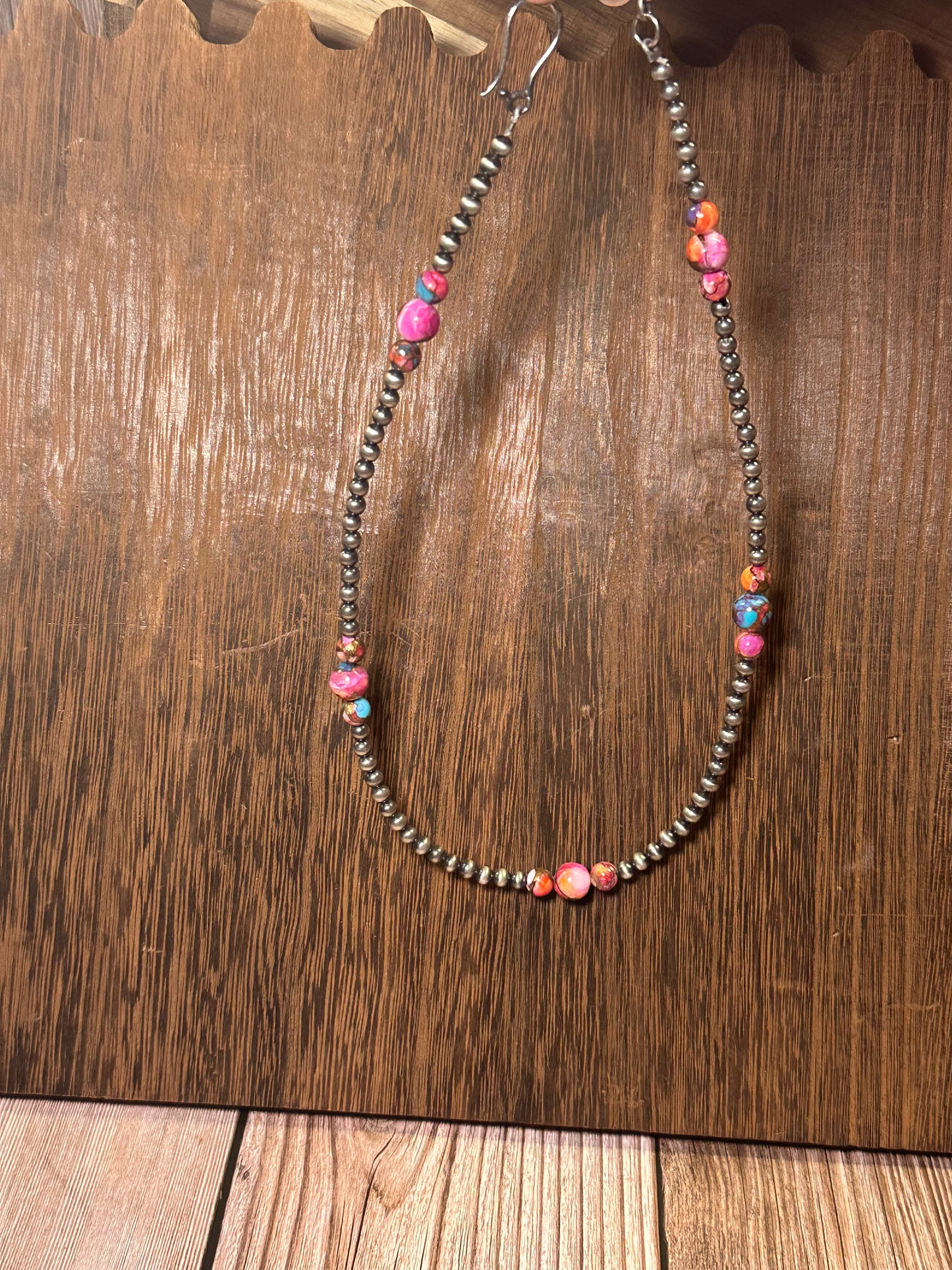 Handmade Pink Dream & Sterling Silver Beaded Necklace 16”