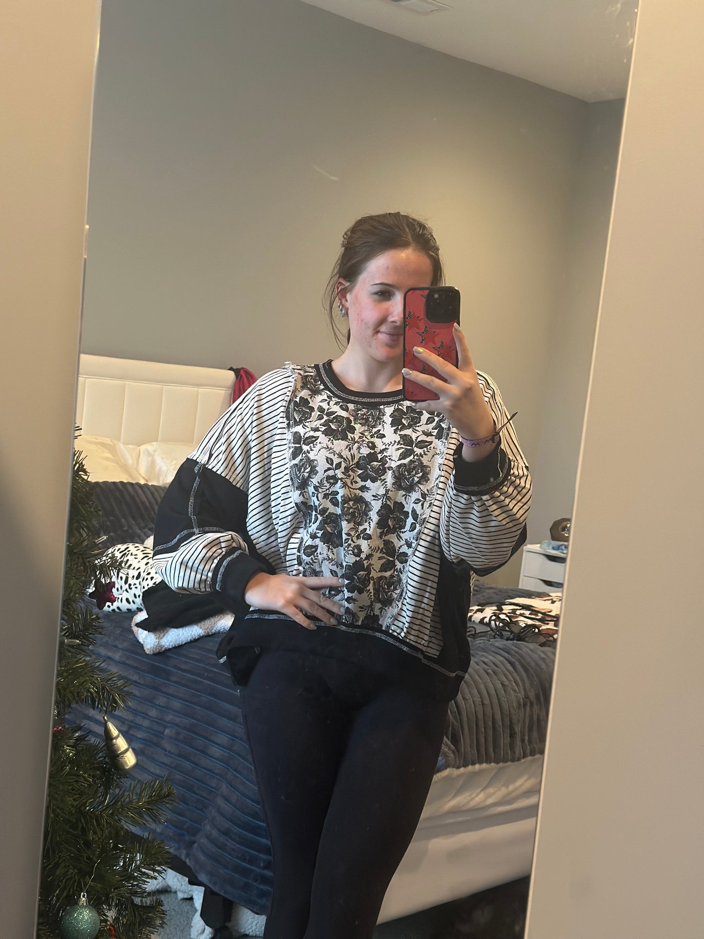 Rose Twill And Stripe Mix And Match Top