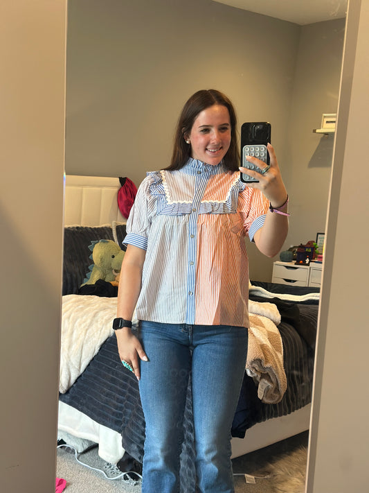 Colorblock stripe pattern blouse