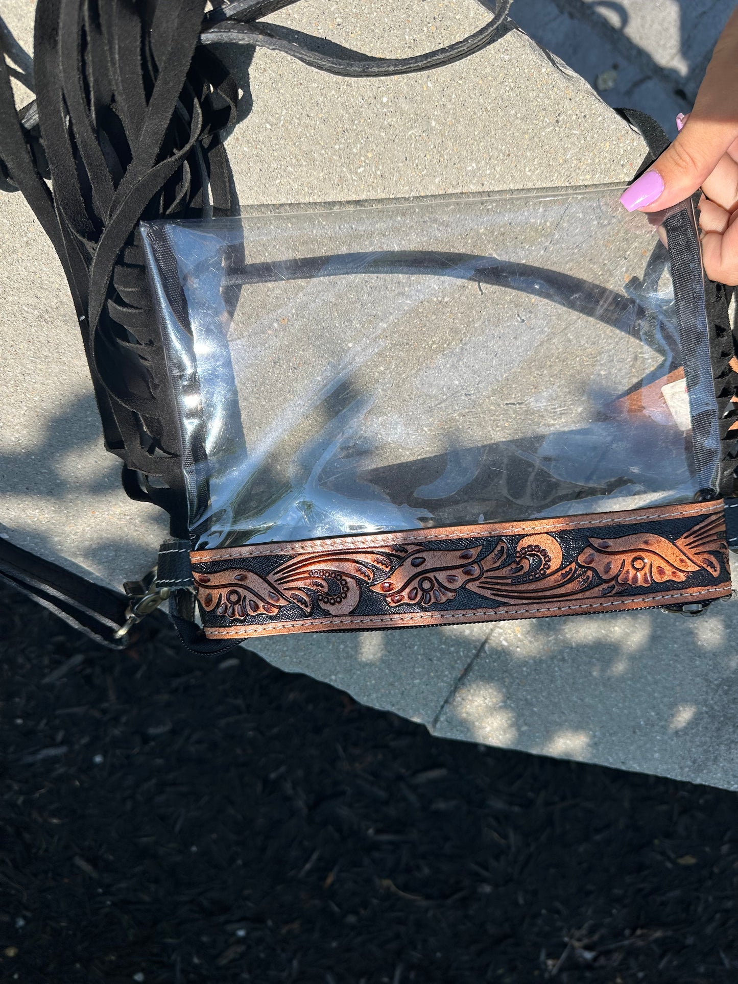 tooled leather clear concert purse