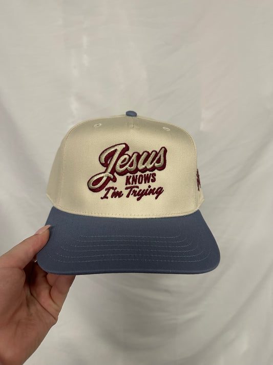 Jesus Knows I'm Trying Trucker Hat