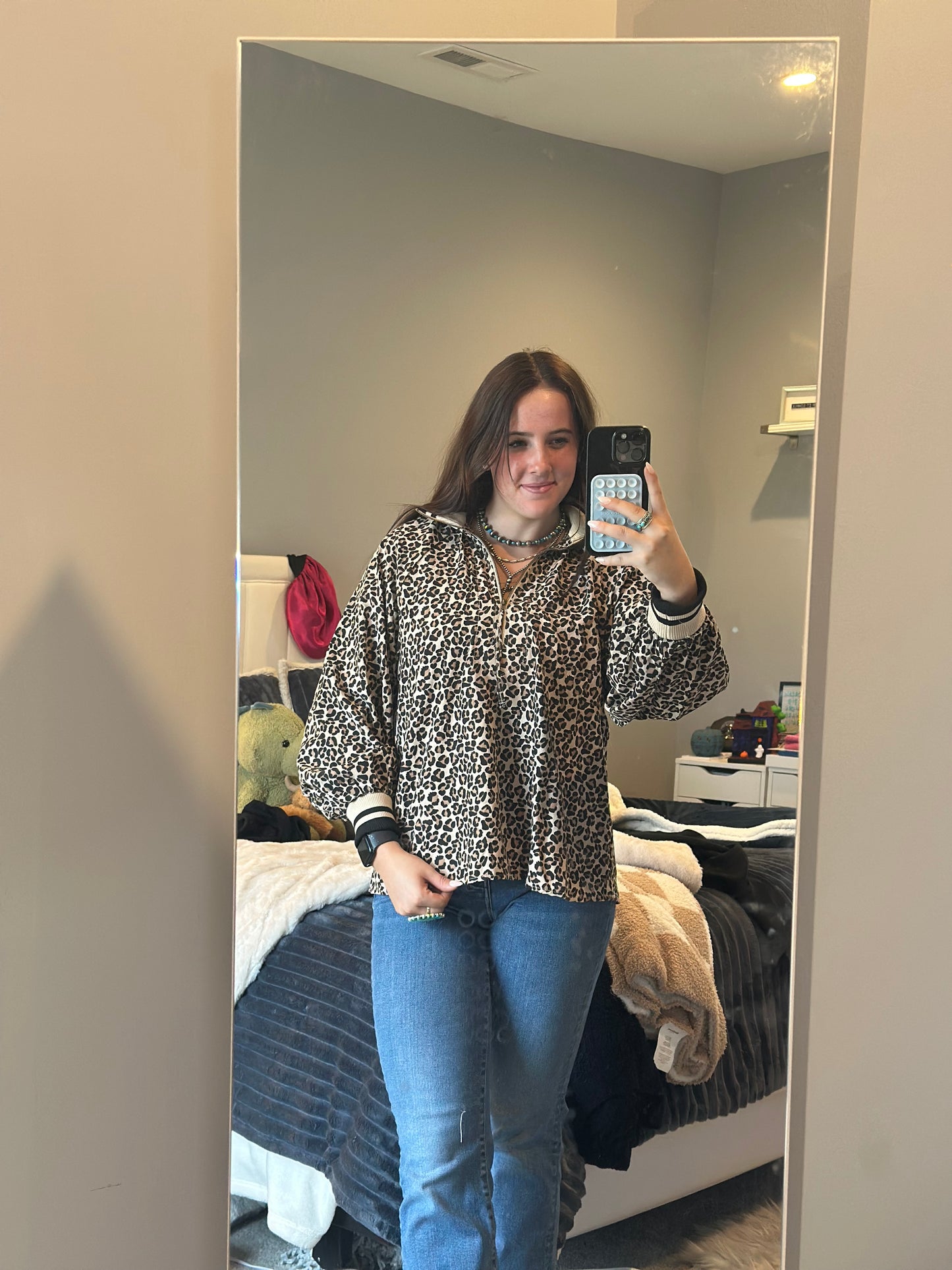 Leopard Print Long Sleeve Quarter Zip