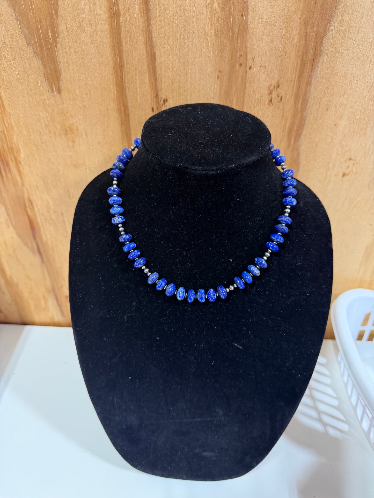 rondelle lapis x pearl necklace