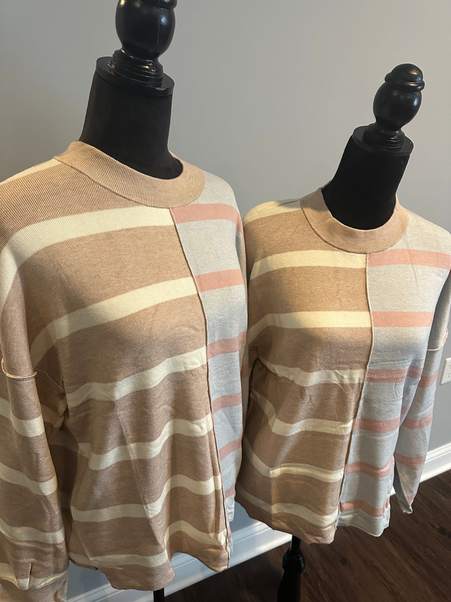 Khaki Stripe Colorblock Oversized Sweater