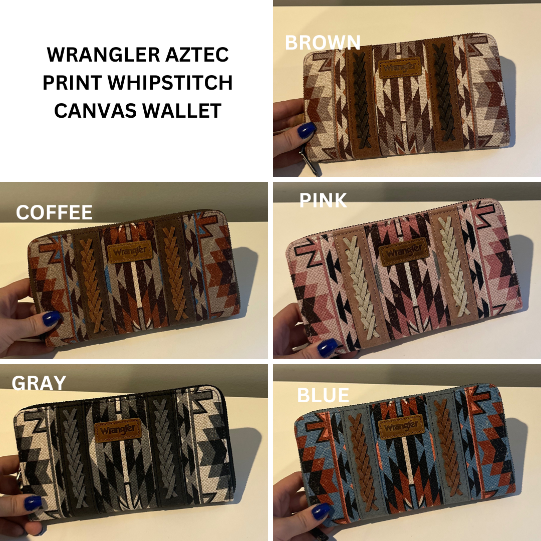 Wrangler Aztec Print Whipstitch Canvas Wallet