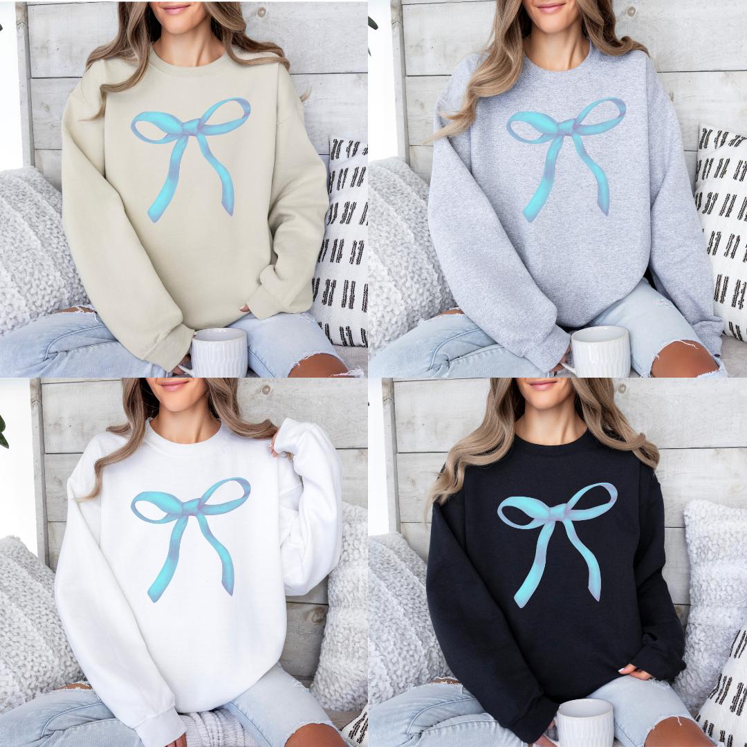 blue pastel bow crewneck