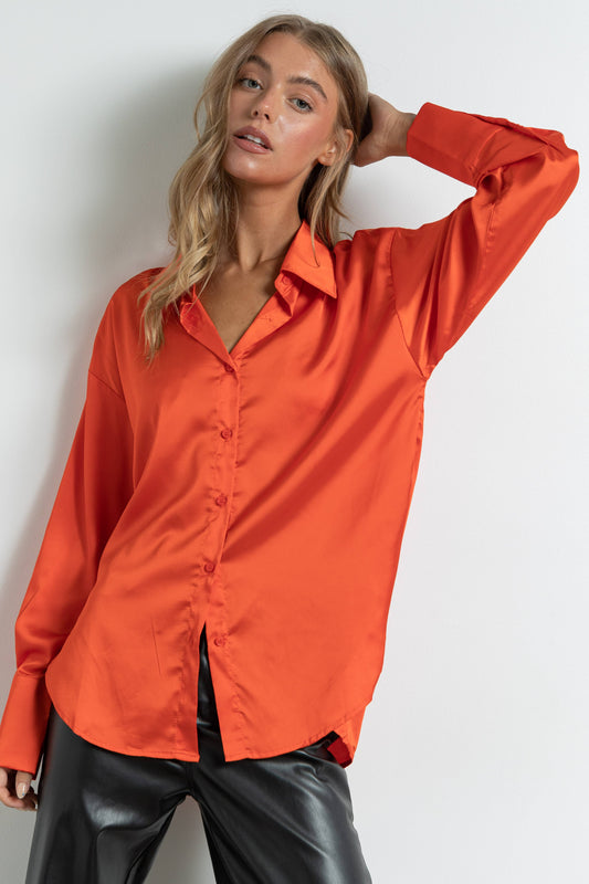 Silky Satin Button Down Shirt