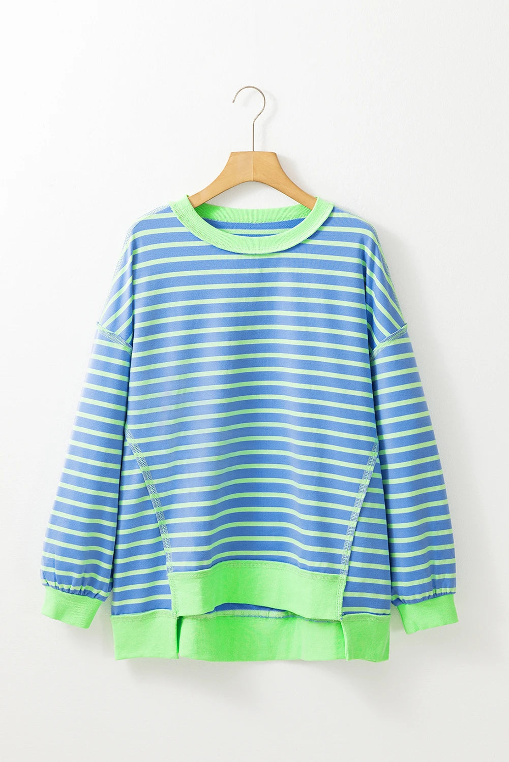 Stripe Contrast Trim High Low Tunic Sweatshirt