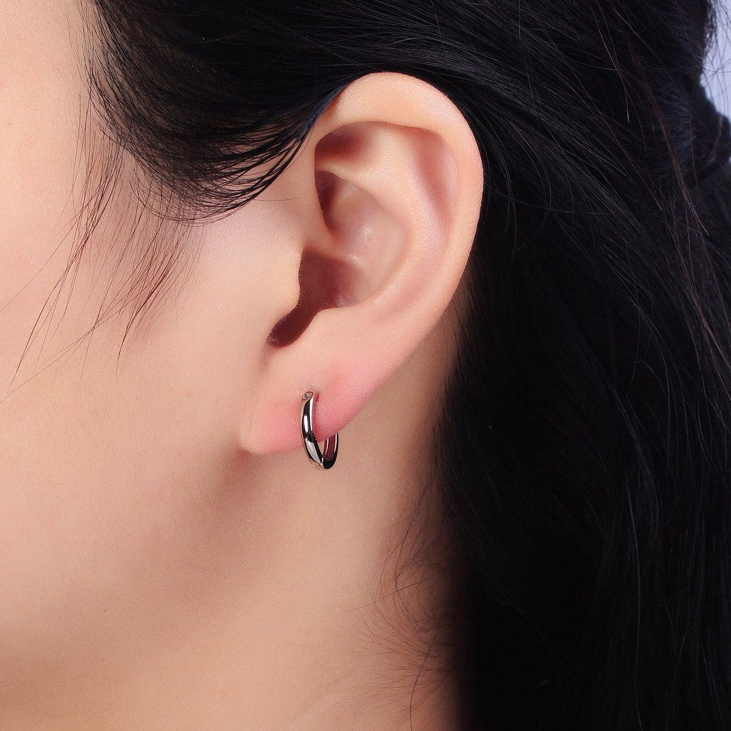 Dainty Thin 12mm Cartilage Minimalist Silver Huggie Earrings | AB267