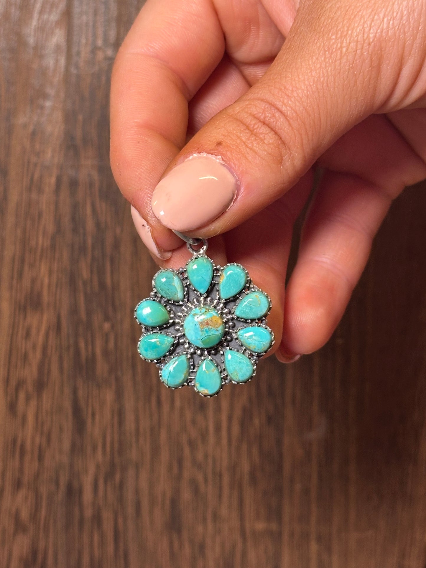 Beautiful Handmade Sterling Silver & Turquoise Flower Pendant