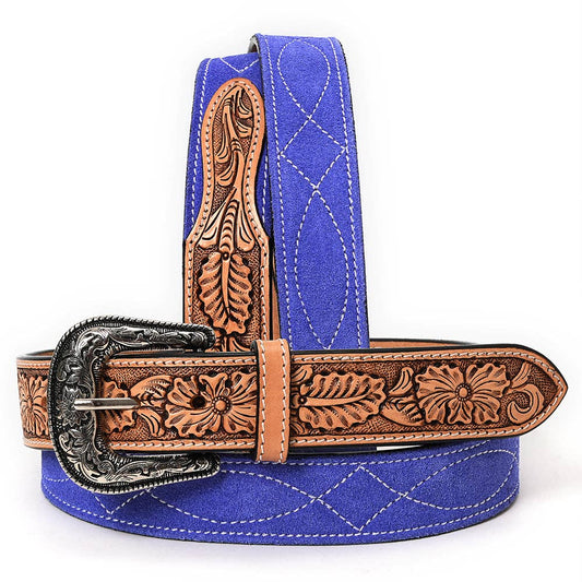 Hand Tooled Genuine American Suede Leather Belt Unisex