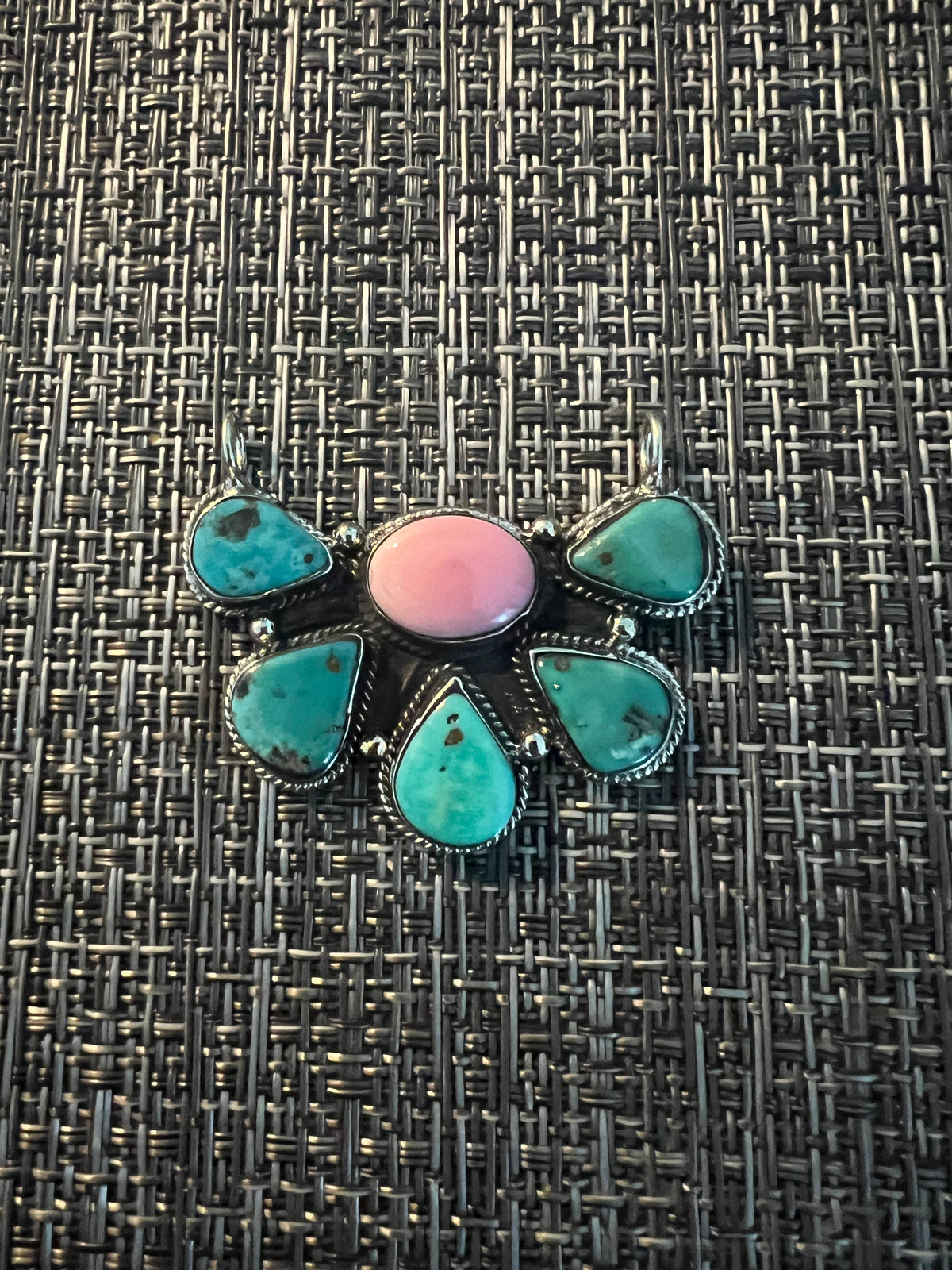 Natural Turquoise with pink conch shell pendant