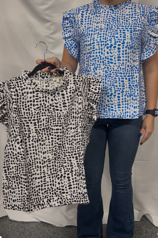 Print Ruffle Cap Sleeve Top