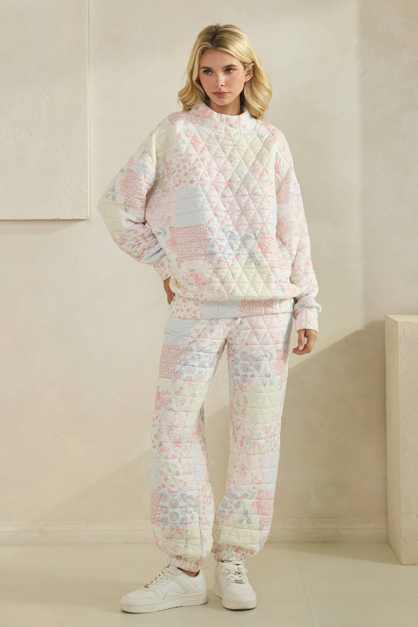 Floral textured mock neck sweater